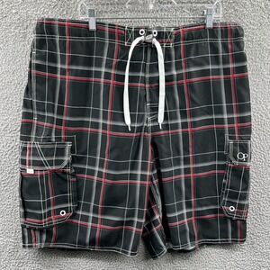Ocean Pacific Men Board Shorts XL Plaid Coastal Nautical Cargo Swim Trunks Beach